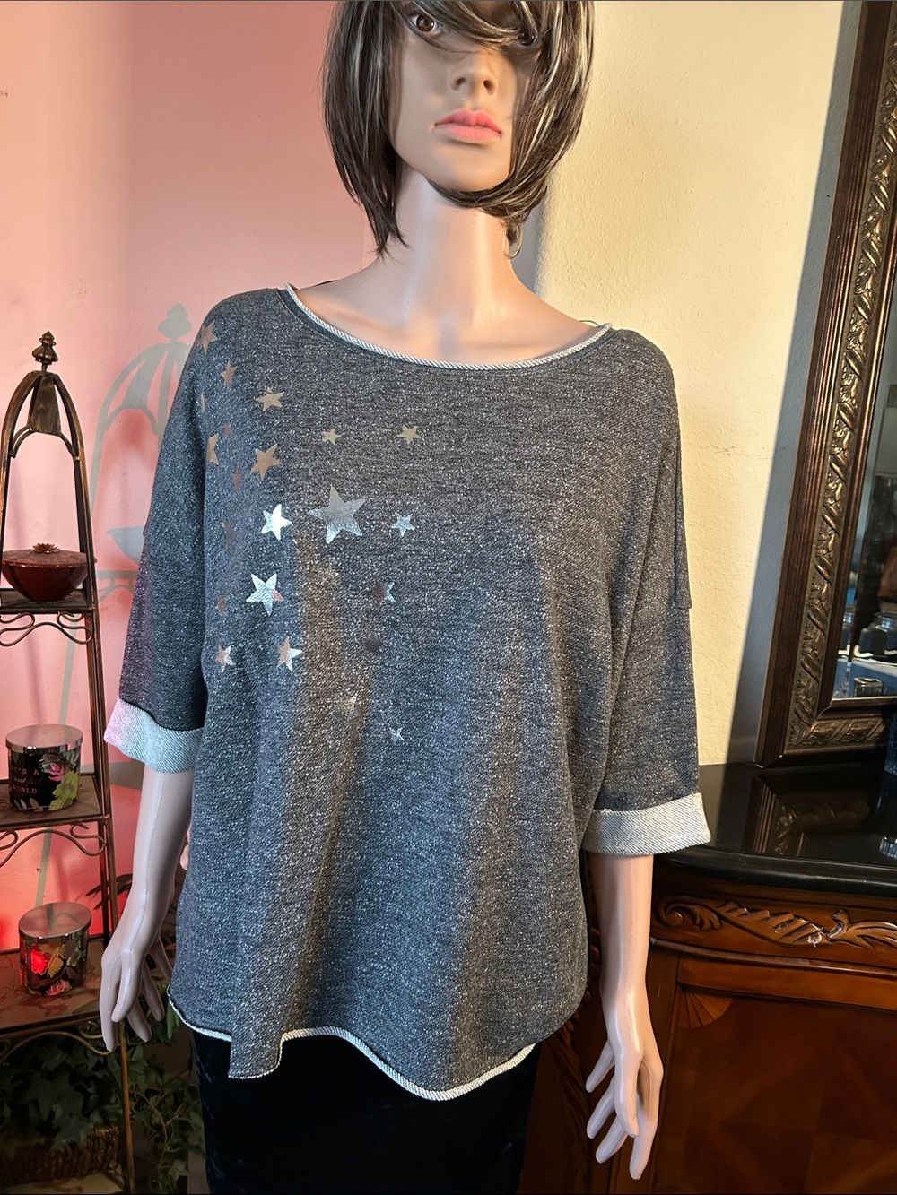 project RUNWAY Gray Short Sleeve Star Accent Top